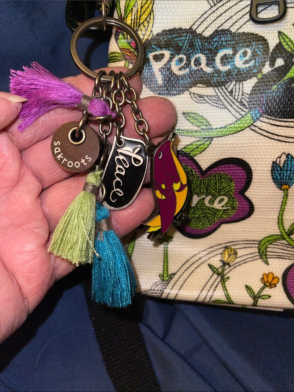 Sakroots Multicolor Peace & Love with Bird & Floral Design Crossbody Bag - Picture 5 of 8